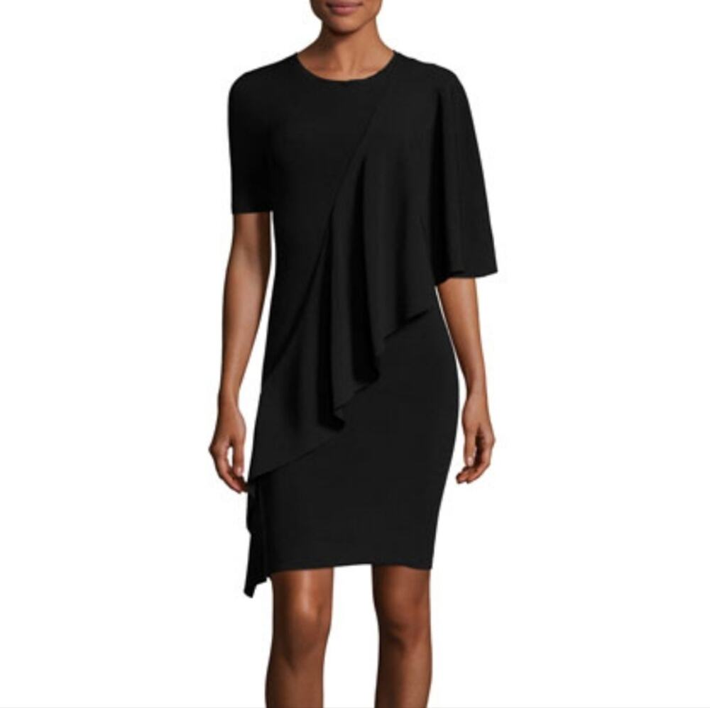 Opening Ceremony Black Crewneck Flounce Short Sleeve Crepe Dress XS